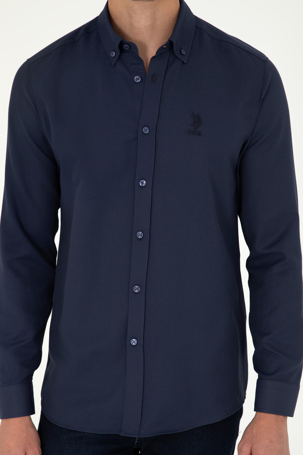 Мужская темно-синяя базовая рубашка с длинным рукавом - U.s. polo assn фото 6