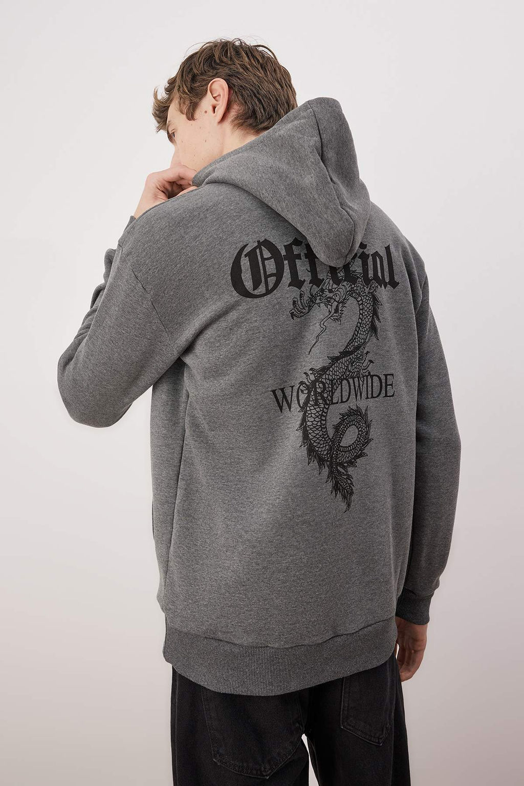 Antrasit Regular/Normal Kesim Bask?l? Kapusonlu Sweatshirt TMNAW26SW00065 - Trendyolmilla фото 3