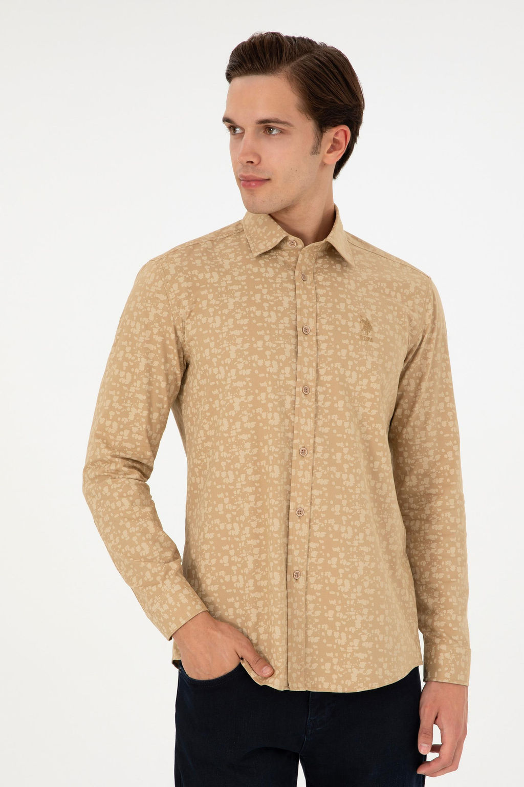 Мужская рубашка песочного цвета с длинным рукавом Неожиданная скидка в корзине - U.s. polo assn фото 3