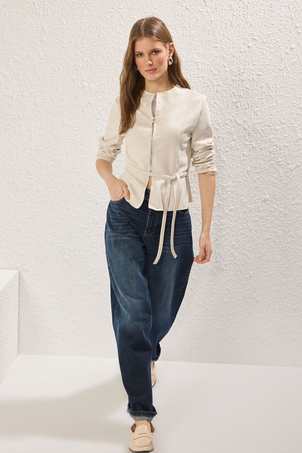 Ekru Regular Kusakl? Suet Ince Ceket Mont TWOSS25MO00043 - Trendyolmilla фото 2