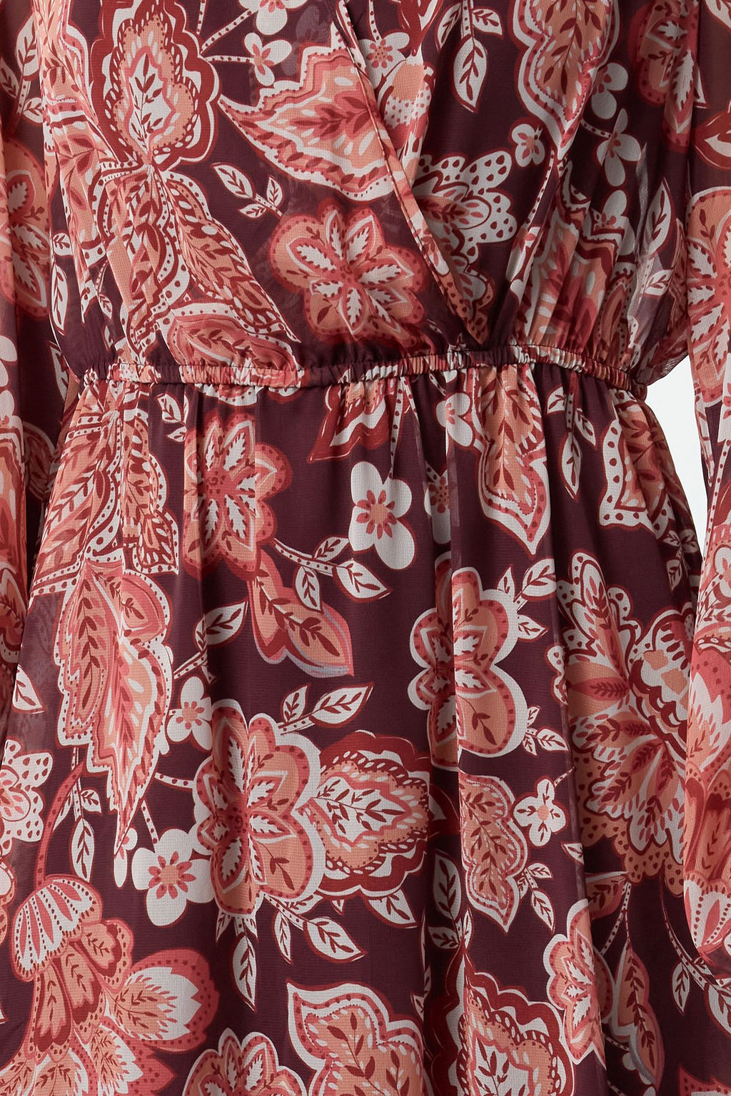 TRENDYOLMILLA Bordo Cicekli Kruvaze Yaka A Kesim Midi Sifon Astarl? Dokuma Elbise TWOAW25EL00431  фото 3