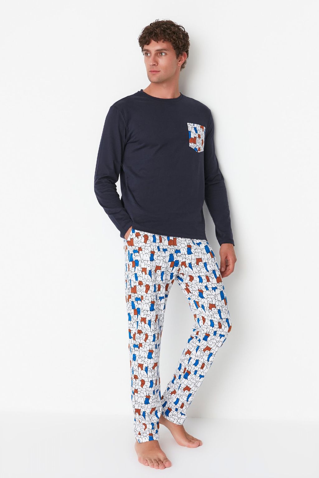 TRENDYOL MAN Cok Renkli Regular Fit Bask?l? %100 Pamuk Pijama Tak?m? TMNAW22PT1072 - Trendyolmilla фото 2