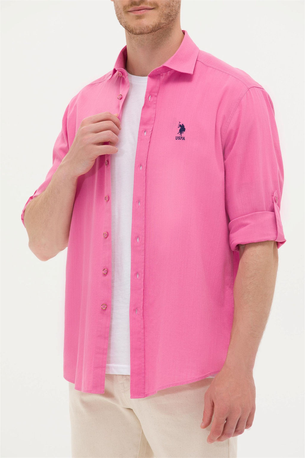 U. S. Polo Assn Мужская розовая базовая рубашка из льна - U.s. polo assn фото 13