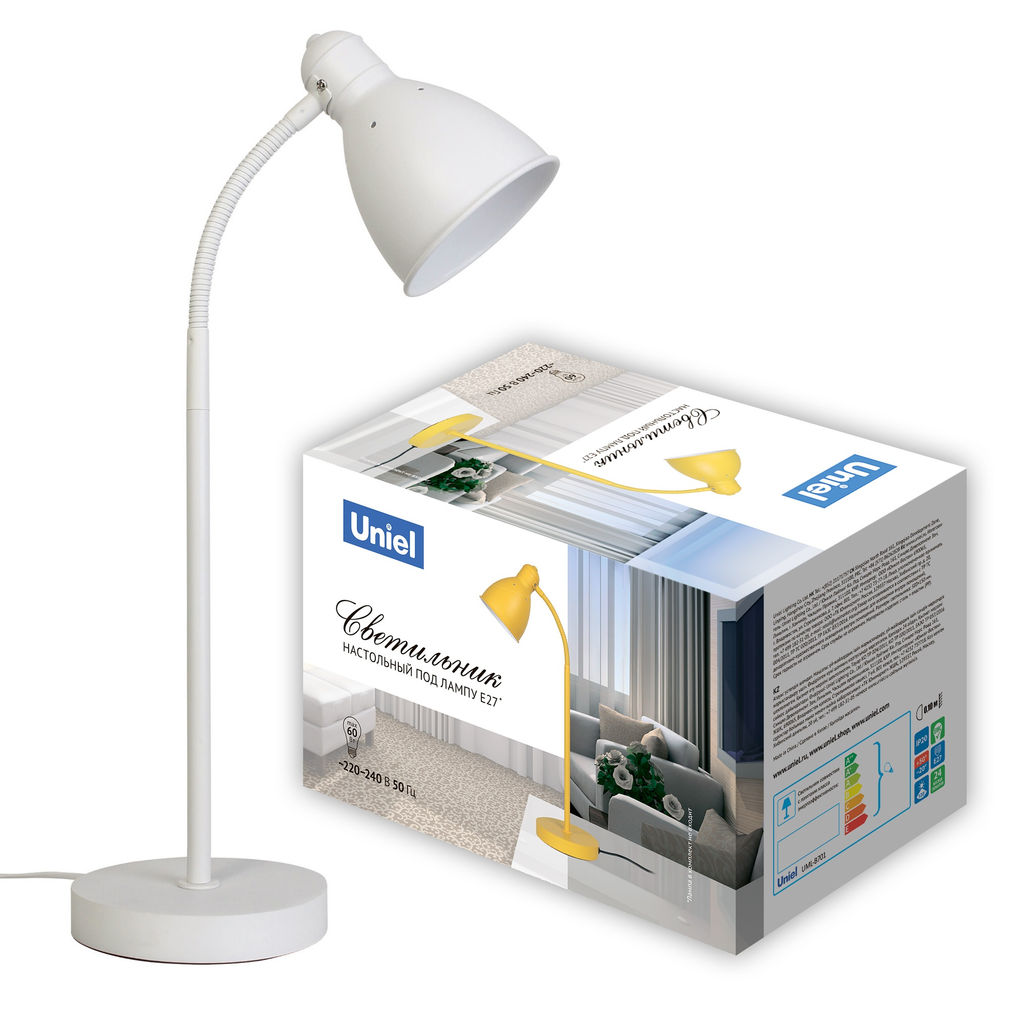 UML-B701 E27 WHITE Светильник настольный, 60W. Цоколь Е27. Механический выключатель. Белый. ТМ Uniel - Volpe фото 15