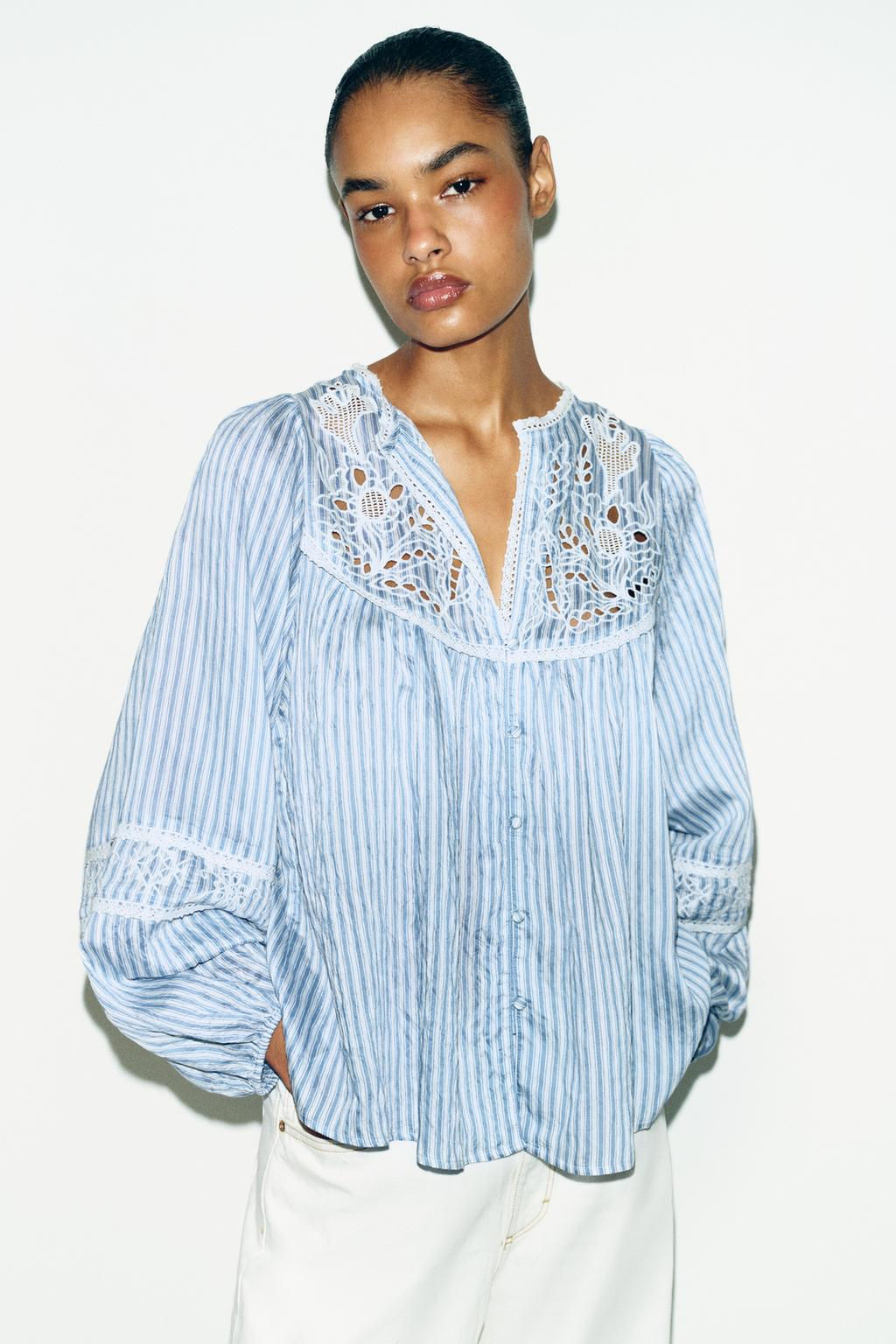 EMBROIDERED STRIPED BLOUSE - Zara фото 2
