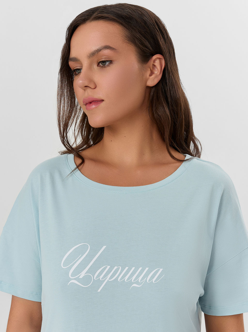 Сорочка ночная женская голубая с надписью Царица - Mark formelle фото 3