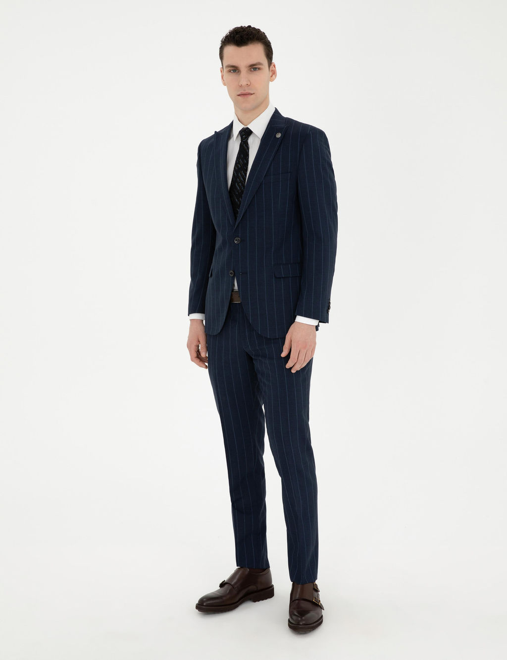 Lacivert Ex. Slim Fit _izgili Y_n Tak_m Elbise