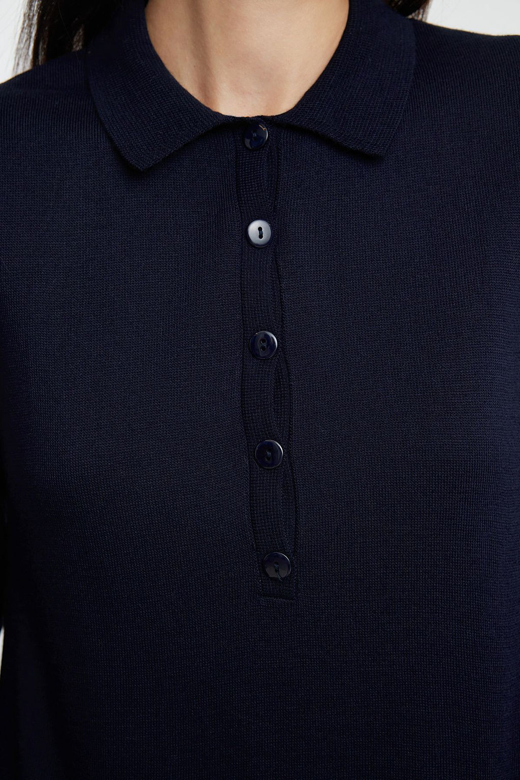 Lacivert Midi Triko Polo Yaka Elbise TWOAW25EL00010