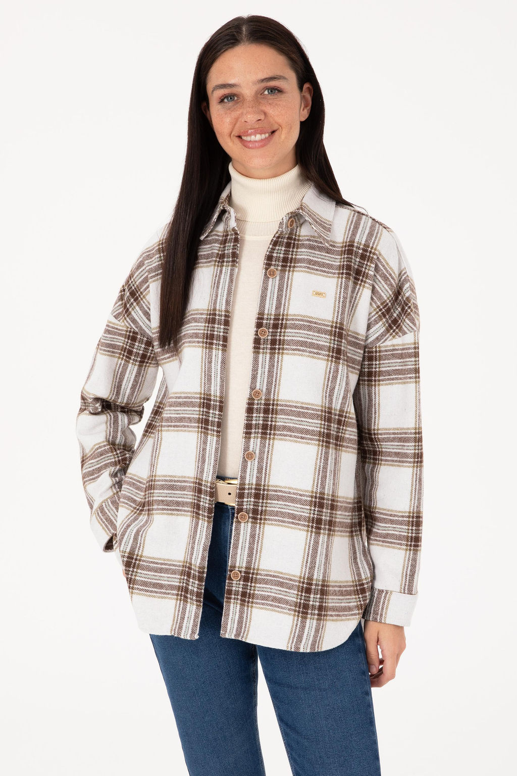 Kad_n Krem Uzun Kollu Oduncu G_mlek