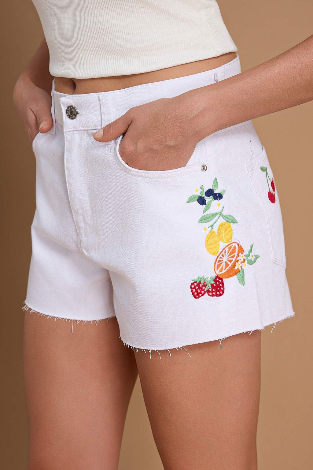 Beyaz Denim Super Mini Nak?sl? 100% Pamuk Plaj Sort TBESS26SR00006 - Trendyolmilla фото 5
