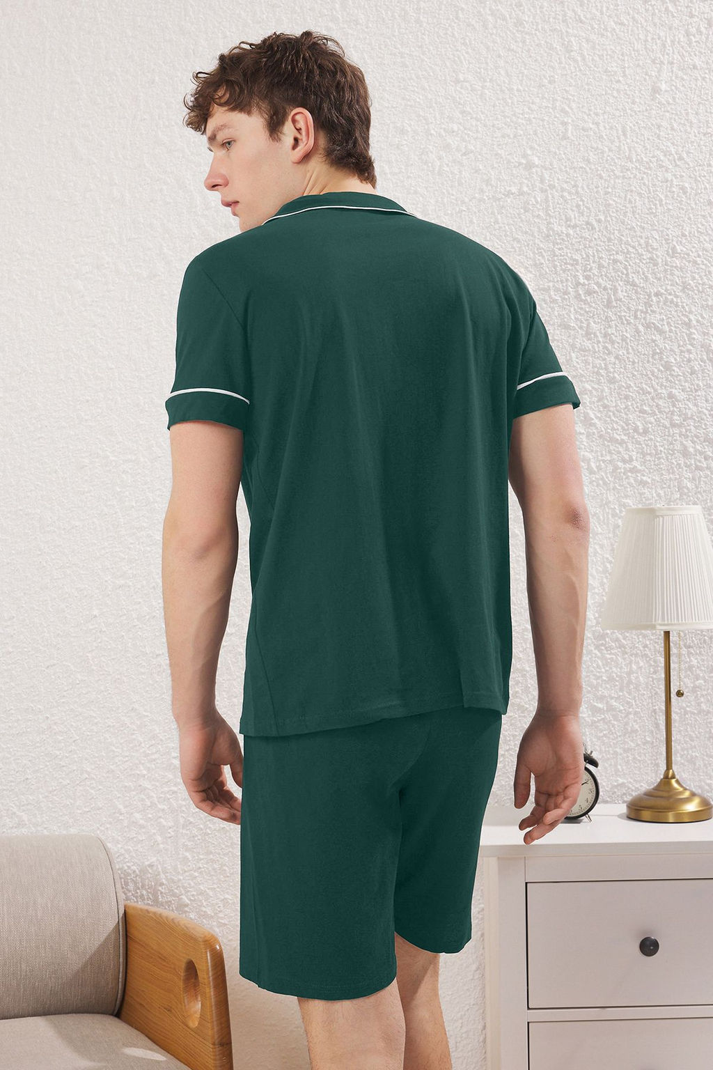 TRENDYOL MAN Siyah Regular Fit Dugmeli Biye Detayl? Sortlu Orme Pijama Tak?m? TMNSS25PT00047 - Trendyolmilla фото 4