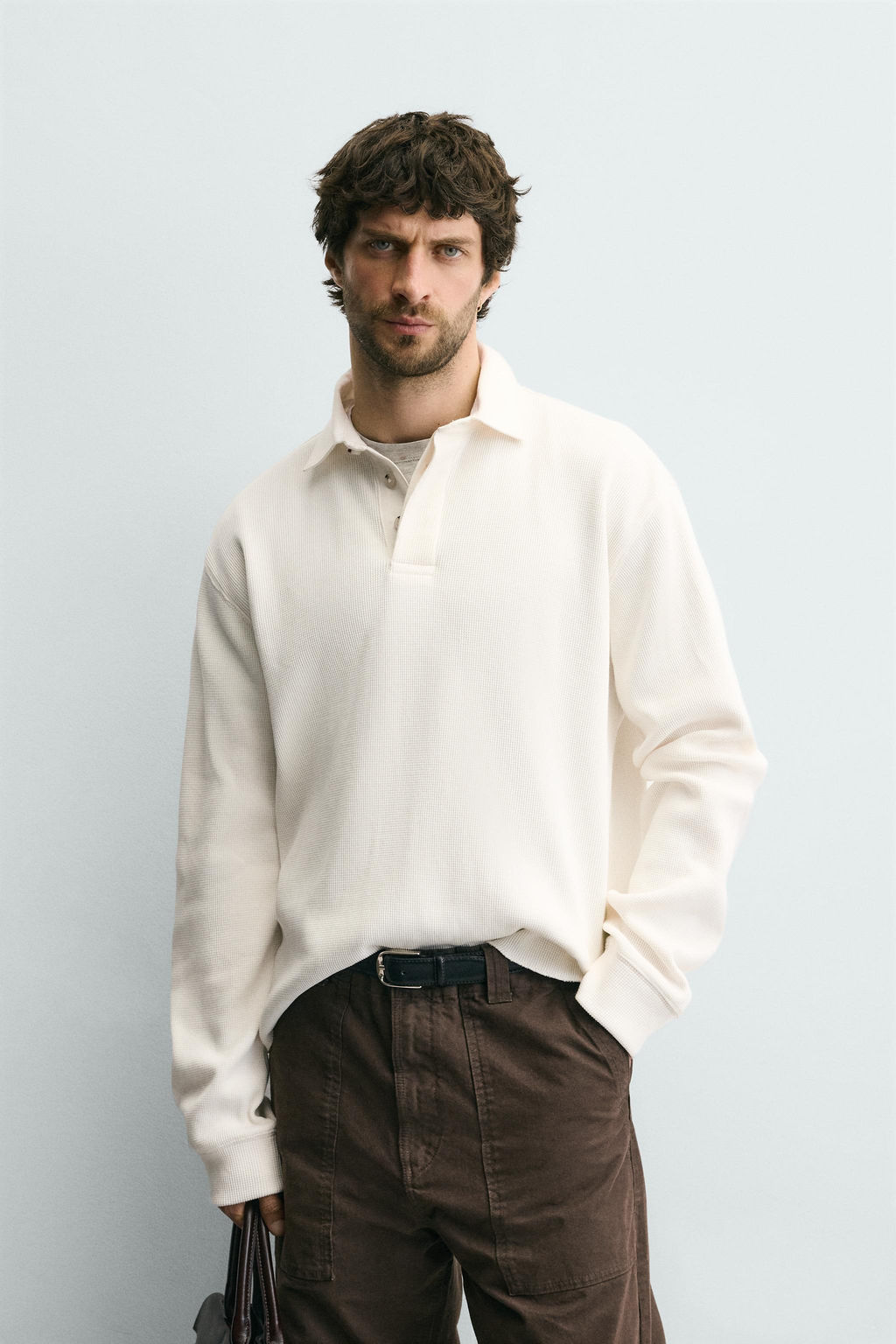 CONTRAST WAFFLE-KNIT RUGBY POLO SHIRT - Zara фото 10
