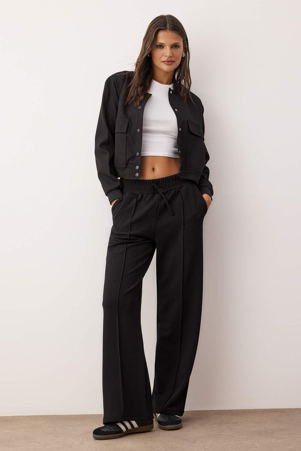 Siyah Beli Kal?n Lastikli Bagc?kl? Straight/Duz Kesim Orme Pantolon TWOAW26PL00100 - Trendyolmilla фото 4