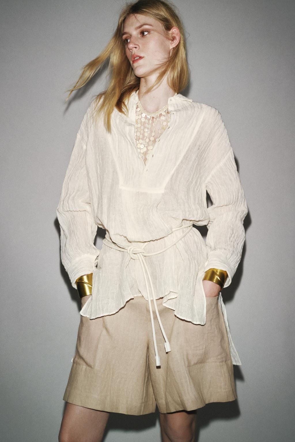 LIMITED EDITION CREASED-EFFECT LINEN BLEND SHIRT - Zara фото 9