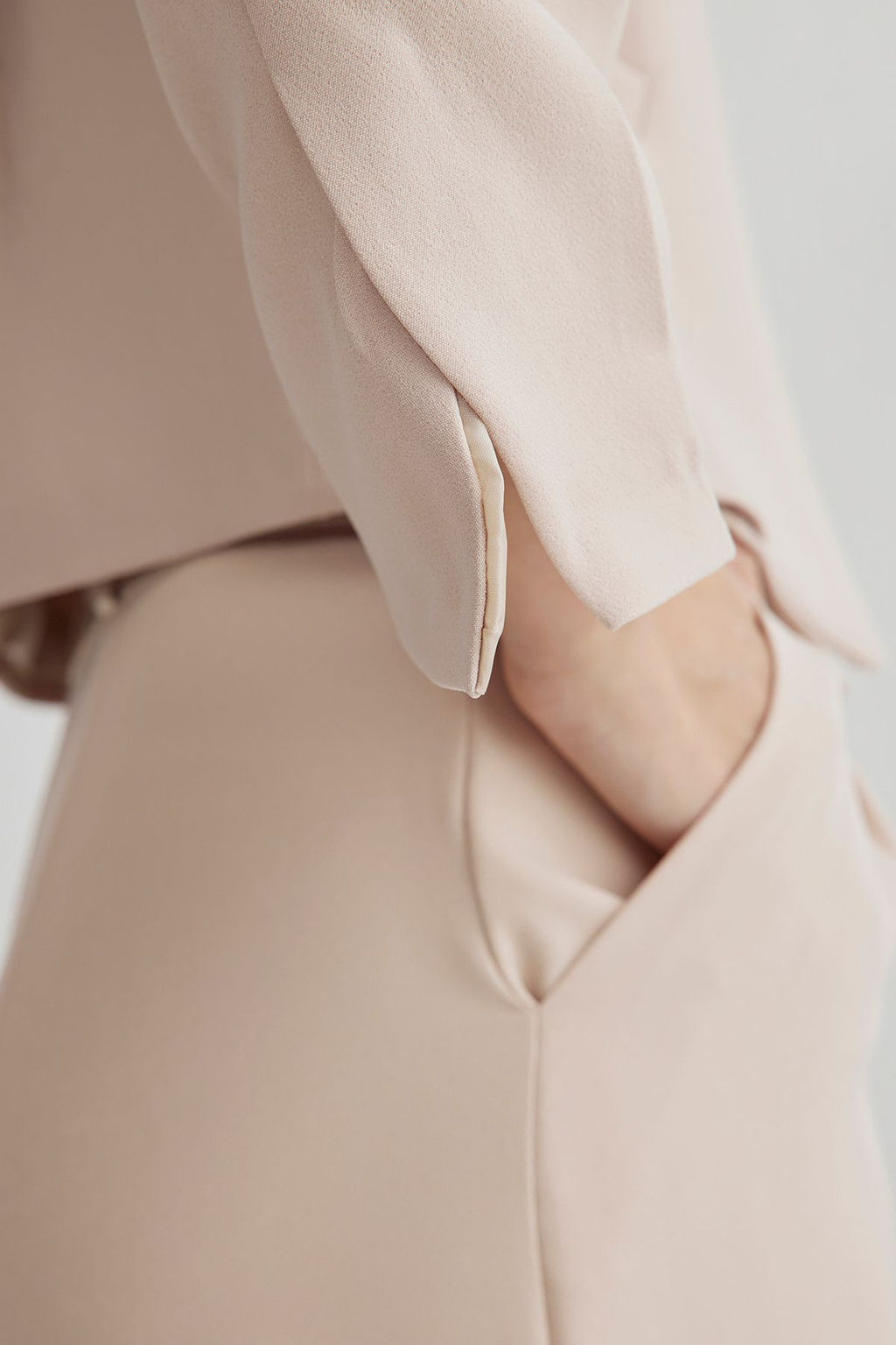 Bej Asimetrik Kapama Crop Dokuma Ceket TWOSS25CE00035 - Trendyolmilla фото 3