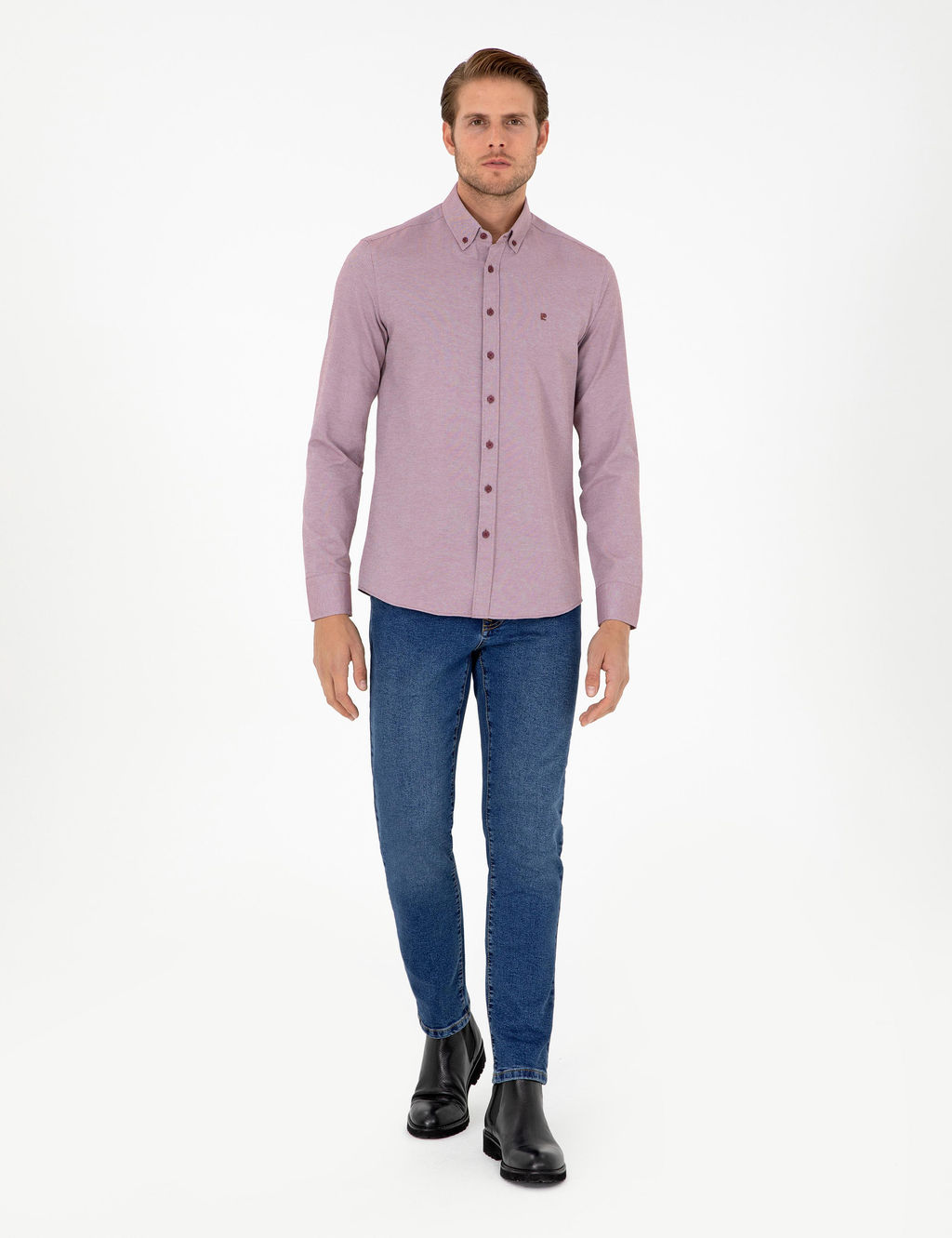 Bordo Slim Fit Uzun Kollu G_mlek