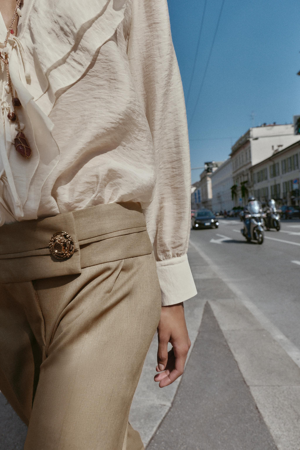 GOLD BUTTON WIDE-LEG TROUSERS - Zara фото 3