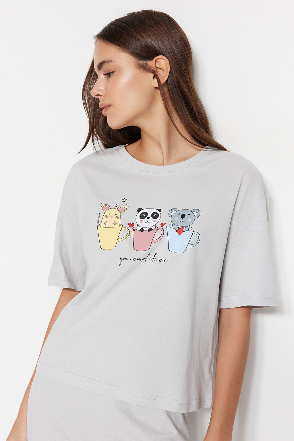 Trendyolmilla Lila %100 Pamuklu Eglenceli Bask?l? T-shirt-Pantolon Orme Pijama Tak?m? THMSS23PT00134 фото 9