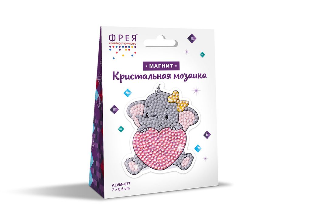 Кристальная (алмазная) мозаика ФРЕЯ ALVM-077 магнит Слоник 7.5 х 8 см