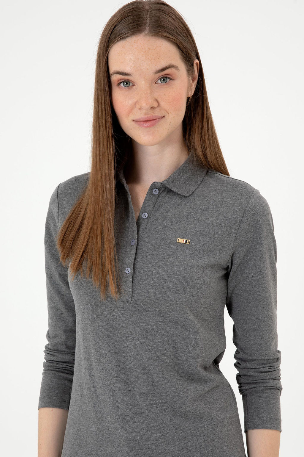 Kad_n Antrasit Melanj Basic Polo Yaka Sweatsh_rt