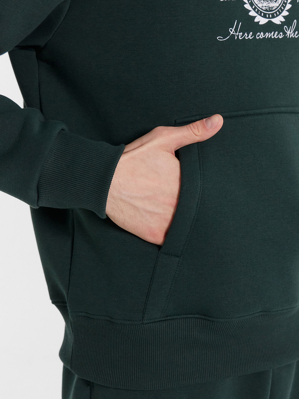 Комплект мужской (худи, брюки) зеленый с печатью пихта +печать 191019 - Mark formelle фото 5