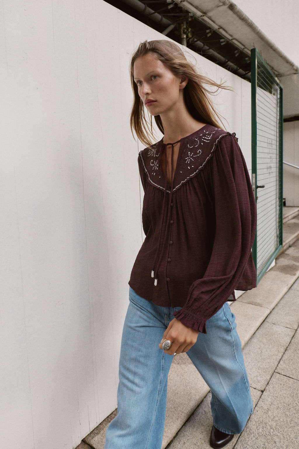 EMBROIDERED BLOUSE WITH BEADING