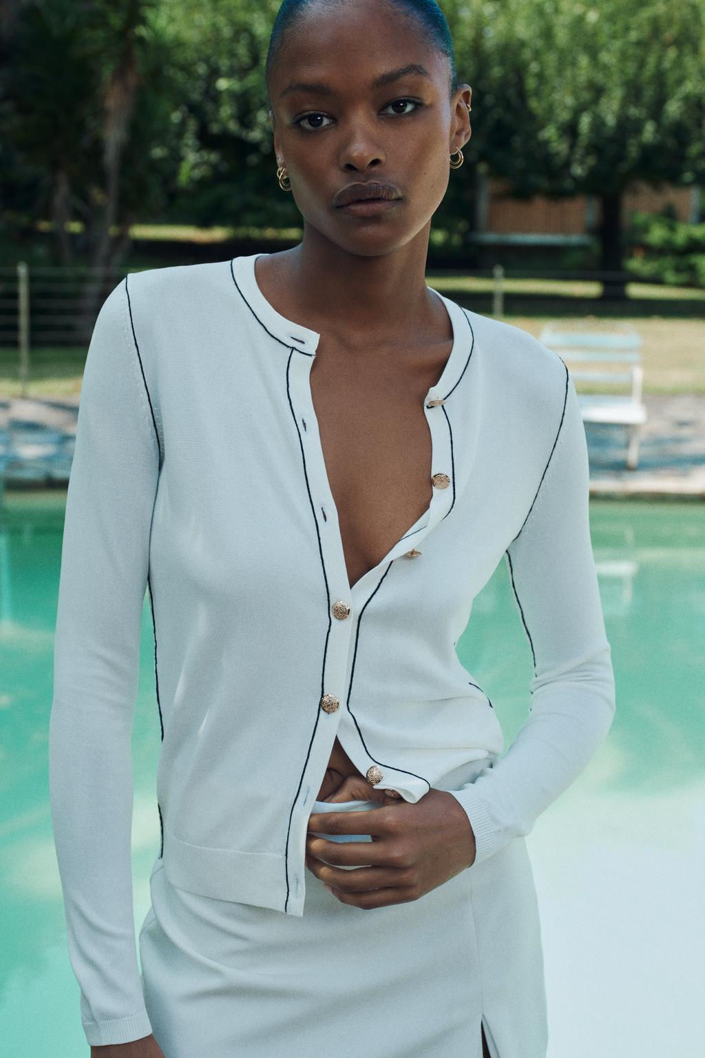 PLAIN KNIT CARDIGAN WITH CONTRAST TRIMS - Zara фото 7