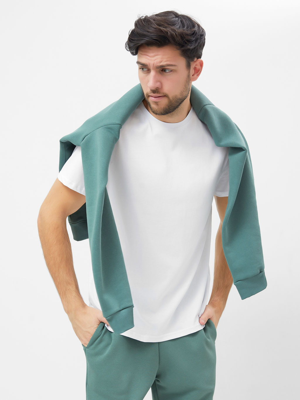 Теплое однотонное худи в оттенке "морская волна" морская волна +печать 121751