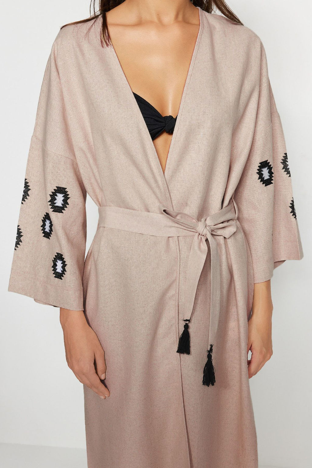 Bej Kusakl? Dokuma Nak?sl? Maxi Plaj Kimono&Kaftan TBESS21KM0175 - Trendyolmilla фото 3
