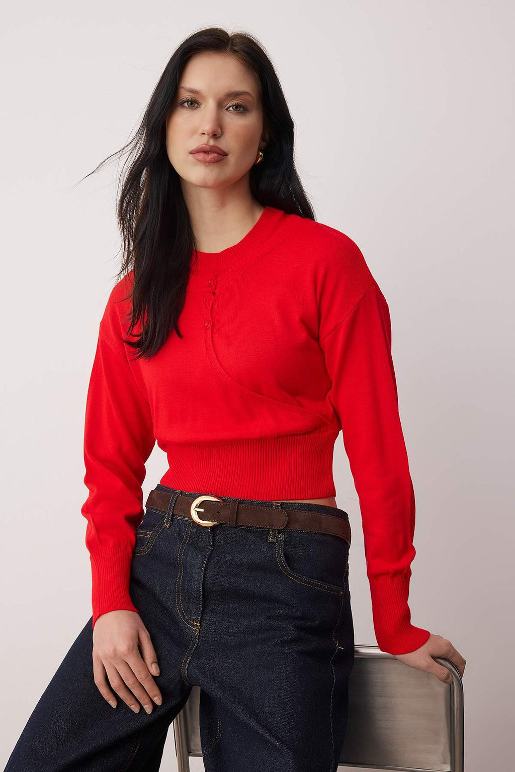 K?rm?z? Bisiklet Yaka Birlesik Bluz-H?rka Triko Kazak TWOAW26KZ00280