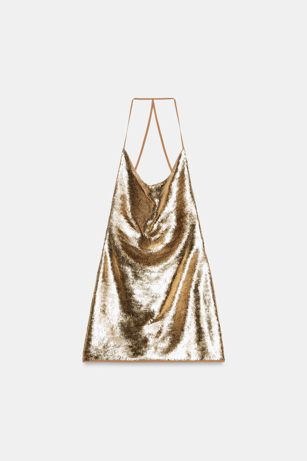 VESTIDO MINI HALTER DRAPEADO LENTEJUELAS / Cobre - Zara фото 5