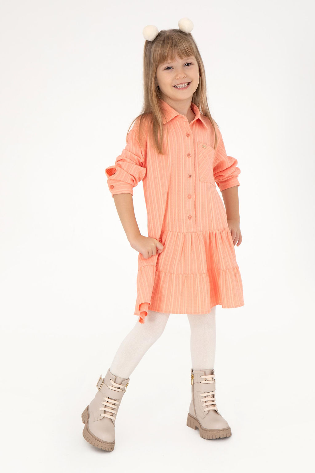 Тканое платье цвета лосося для девочки Неожиданная скидка в корзине - U.s. polo assn фото 2