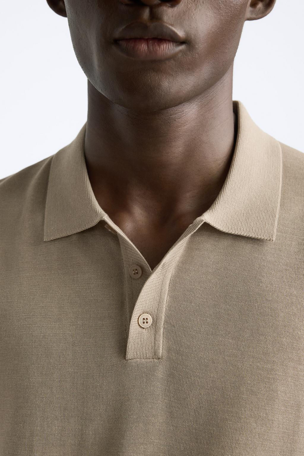 COTTON AND SILK KNIT POLO SHIRT - Zara фото 35