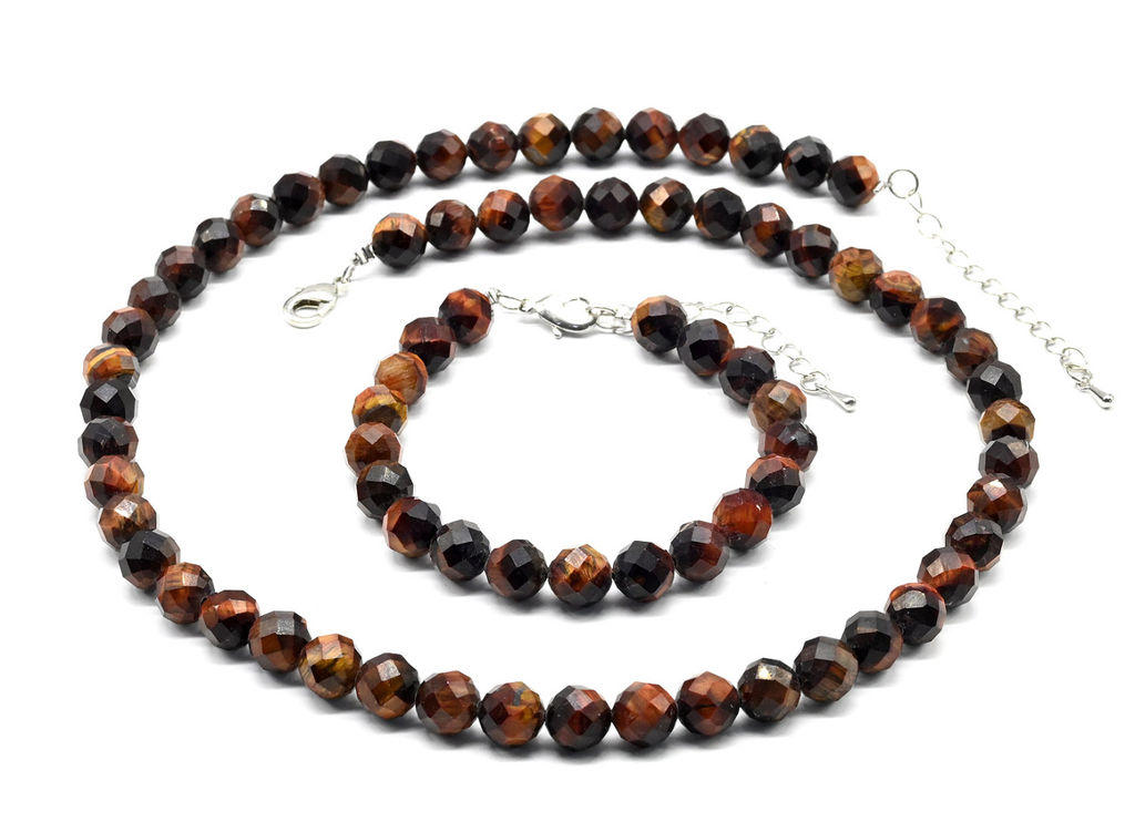 Бусы и браслет из бычьего глаза шарик гр.8мм, 47см, 17,5см