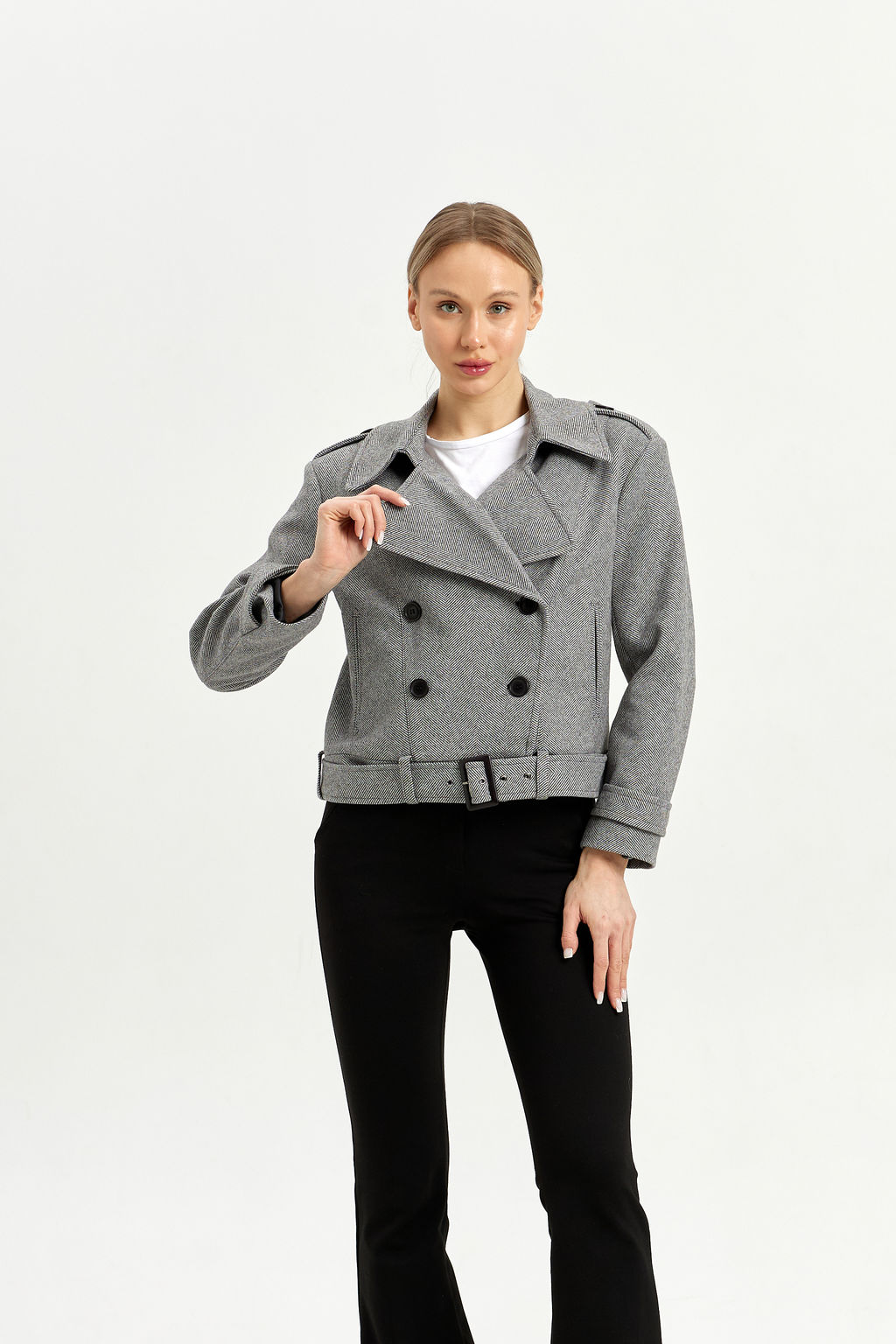 Полупальто женское демисезонное 25999 (пепельный/ёлочка) - Kankan фото 43