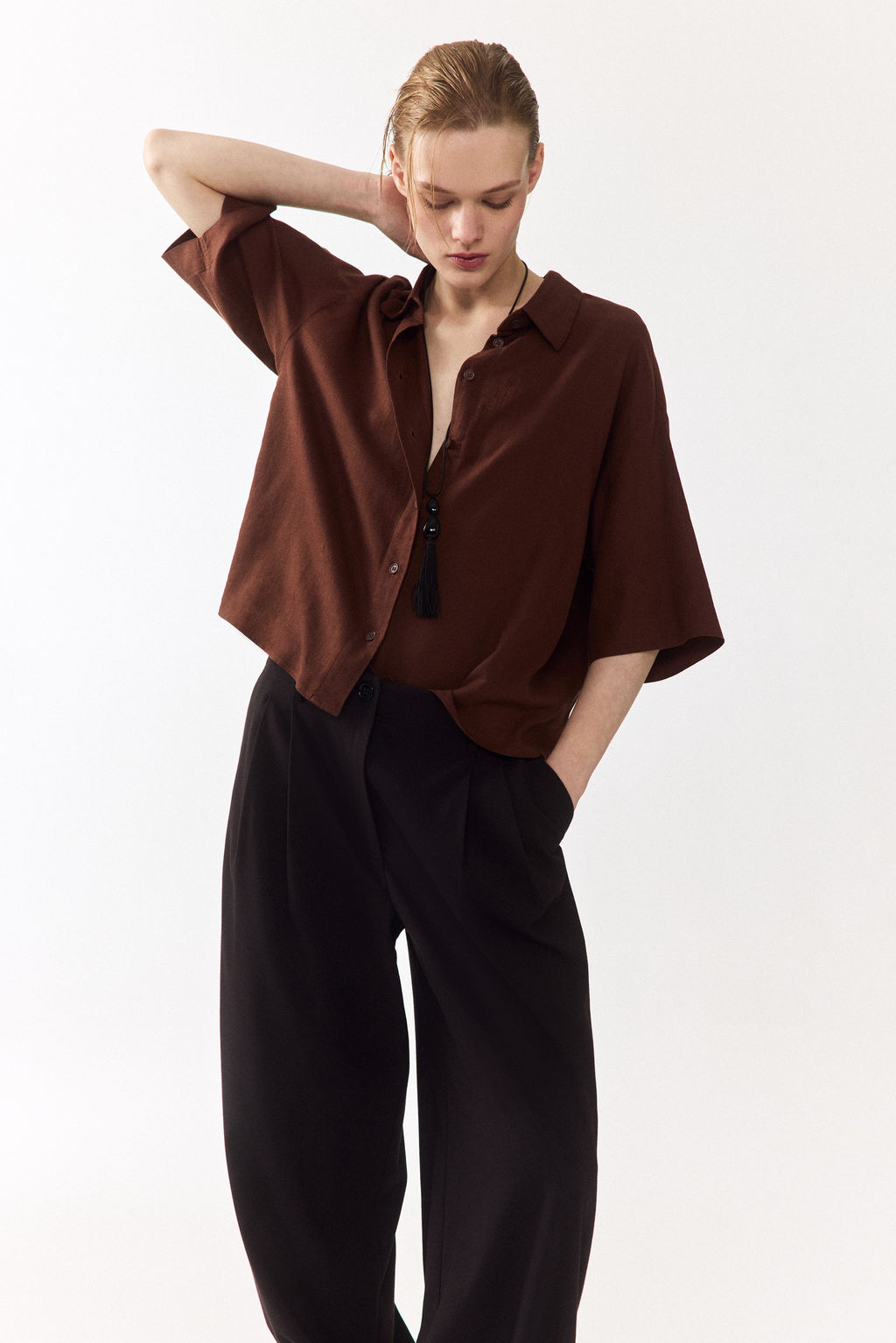 Camisa oversize en mezcla de lino - H&m фото 6