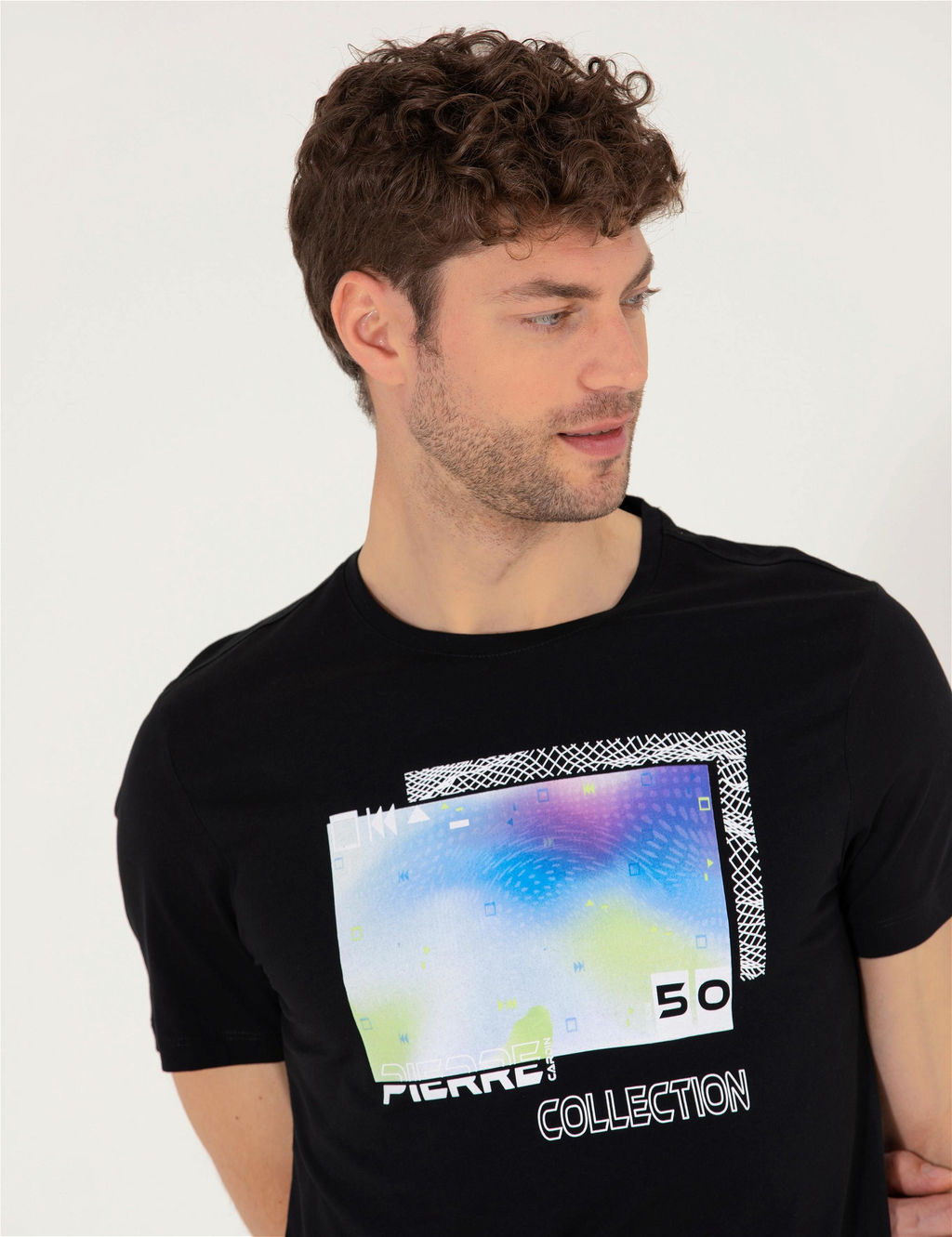 Siyah Slim Fit Bask_l_ Bisiklet Yaka Ti__rt - Pierre cardin фото 3