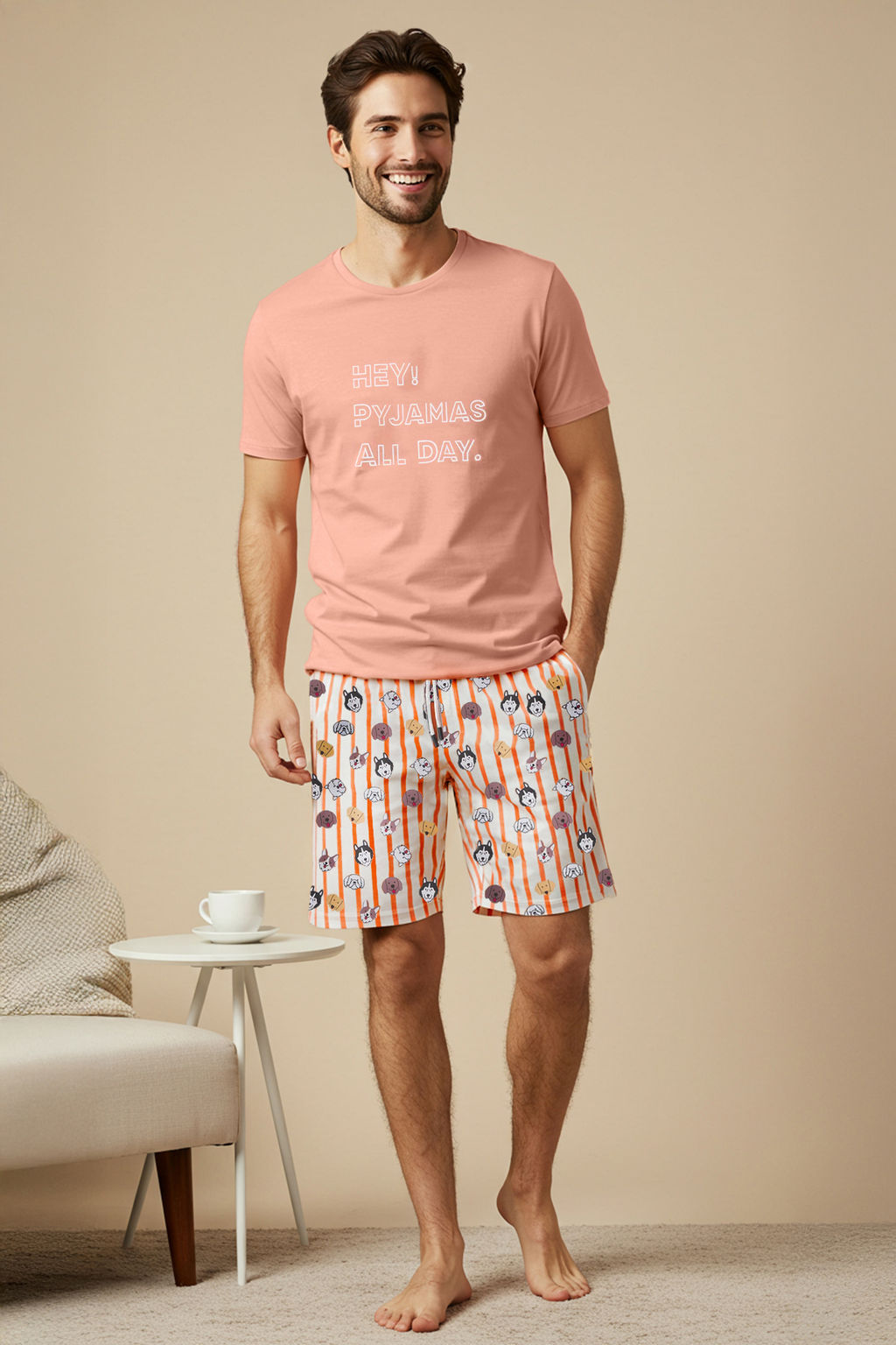TRENDYOL MAN Gri Regular Fit Bask?l? Orme Sortlu Pijama Tak?m? TMNSS23PT00000