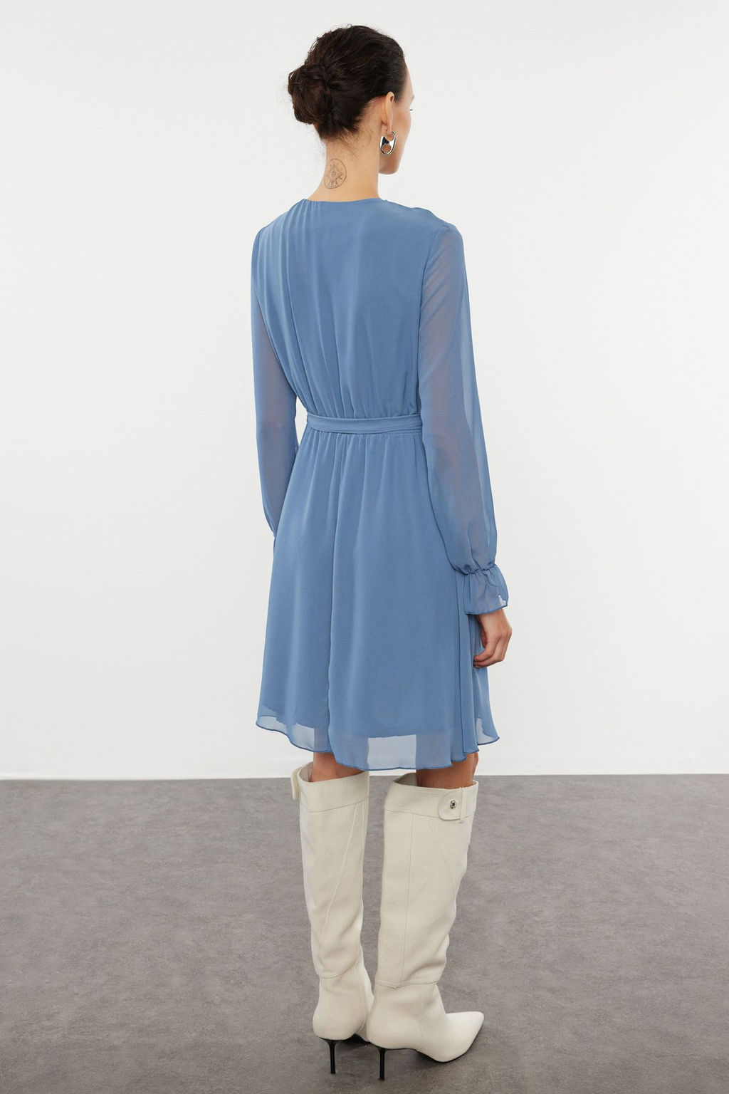 Indigo Kusakl? Duz Mini Kusakl? Kruvaze Dokuma Elbise TWOAW20EL0789