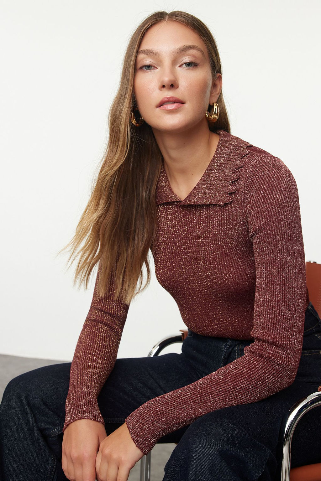TRENDYOLMILLA Bordo Polo Yaka Triko Kazak TWOAW25KZ00289