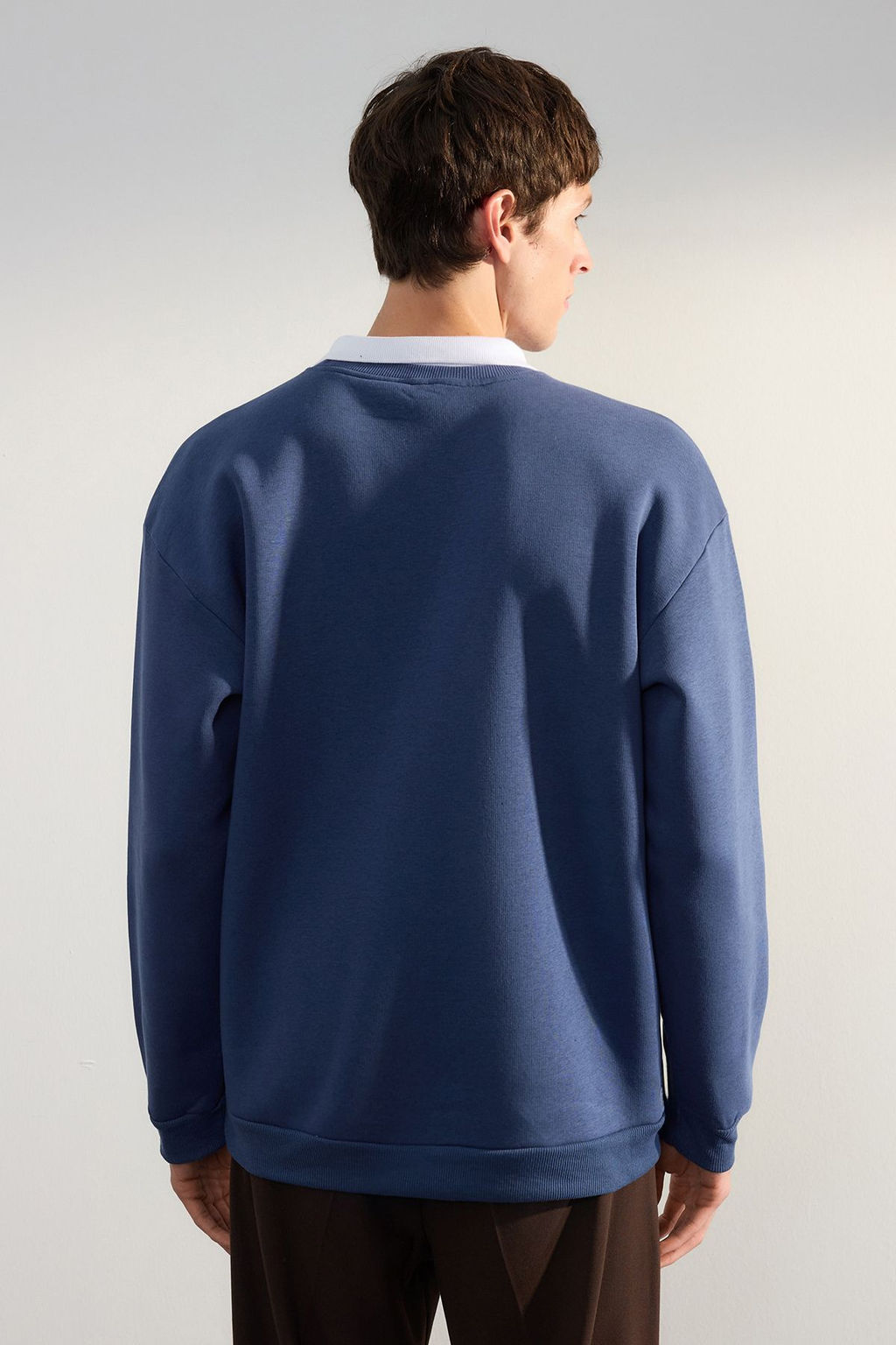 TRENDYOL MAN Premium Indigo Oversize/Genis Kesim Gomlek Ici Polarl? Sweatshirt TMNAW24SW00187 - Trendyolmilla фото 5
