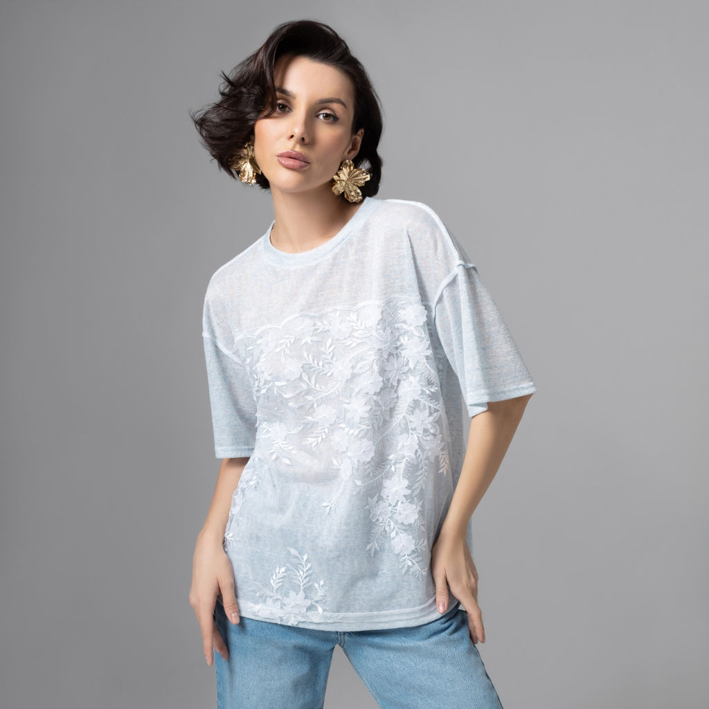 Футболка с объемным декором, Буду тебе сниться (голубой меланж) - Charutti фото 23