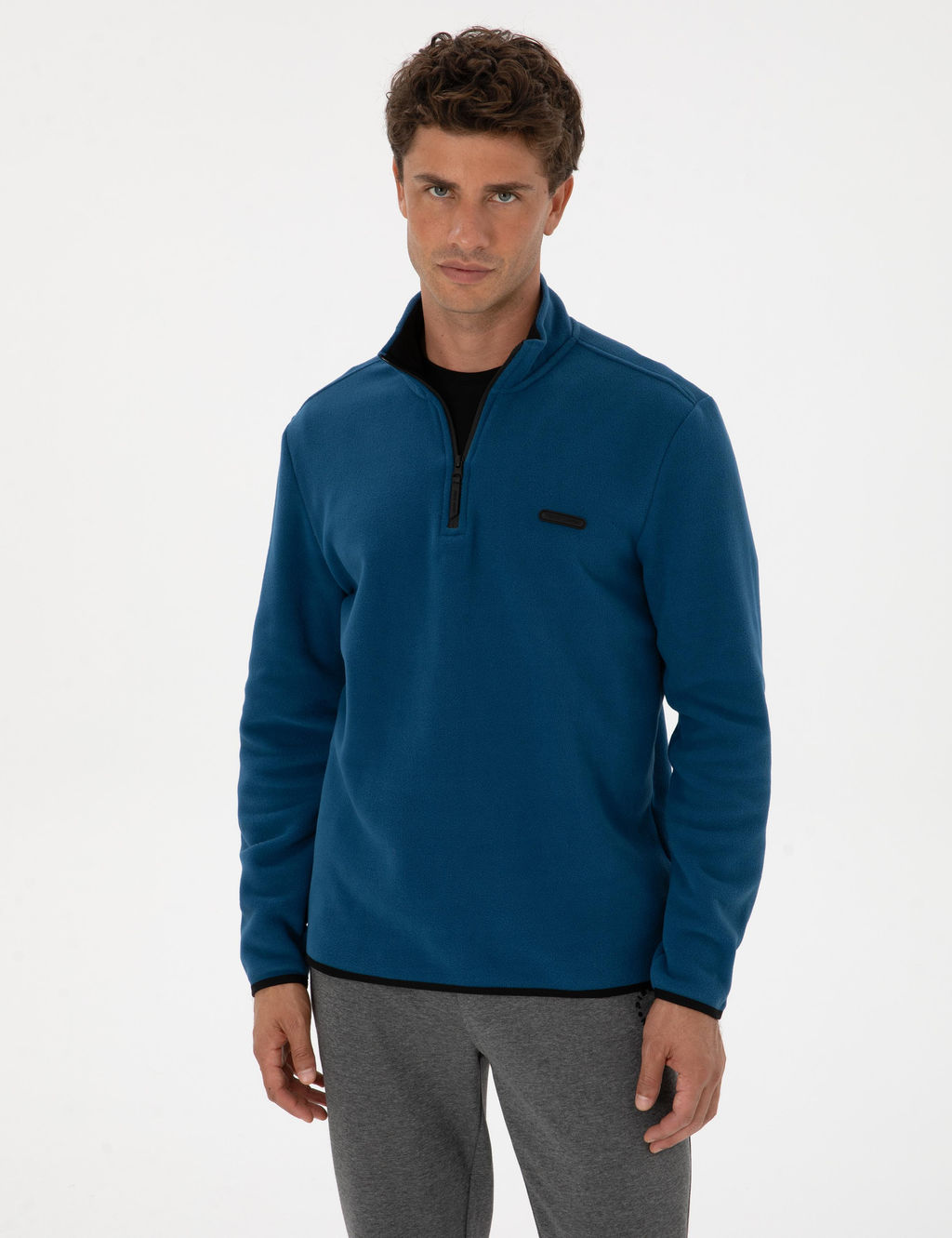 A__k Lacivert Regular Fit Yar_m Fermuarl_ Polar Sweatshirt