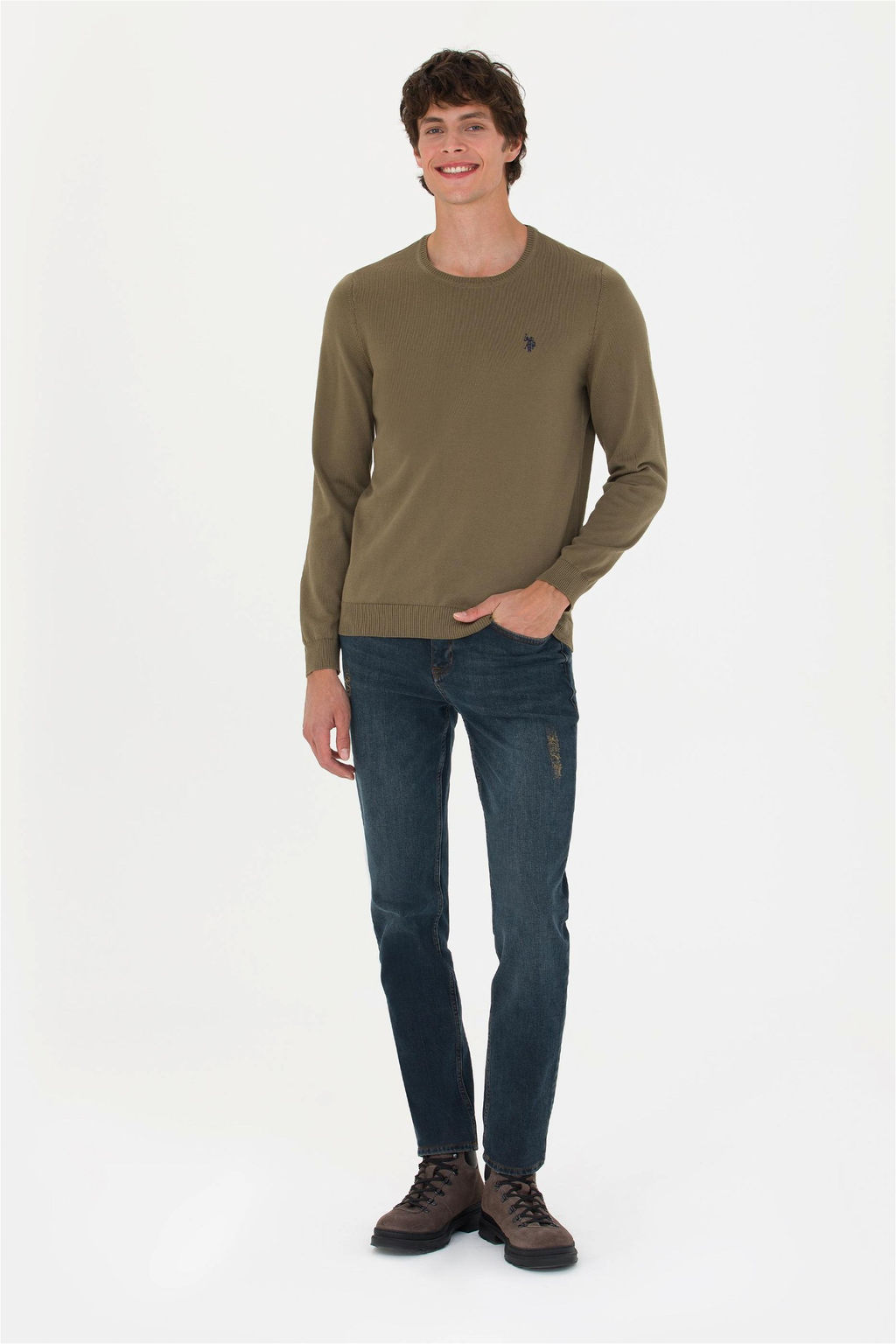 U. S. Polo Assn Мужской базовый свитер цвета хаки - U.s. polo assn фото 4