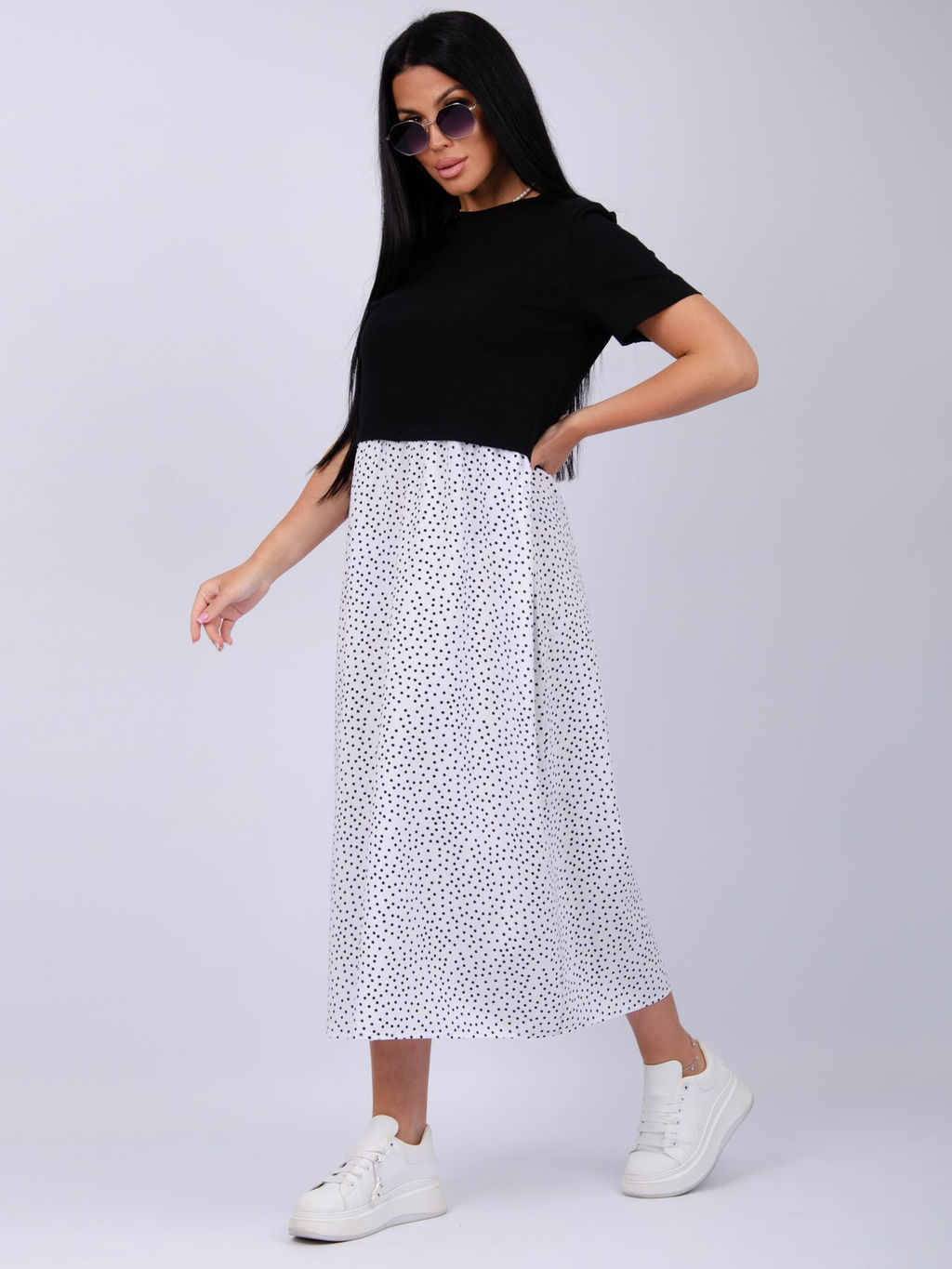 Платье "Виттория 6" белый горох, вискоза/кулирка (М)