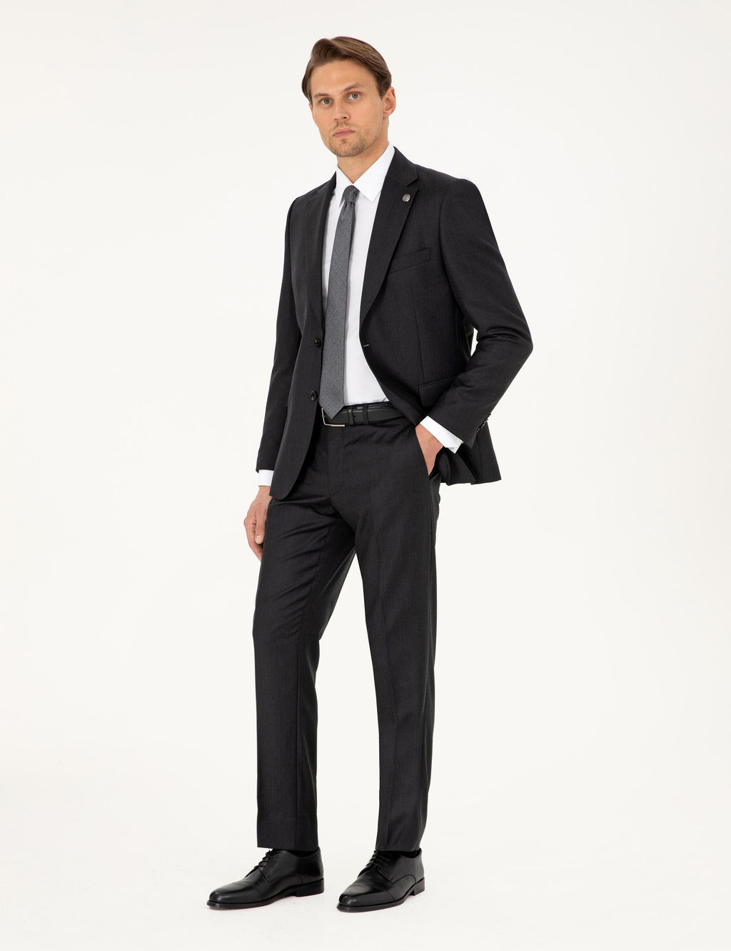 Antrasit Slim Fit _izgili Y_n Tak_m Elbise