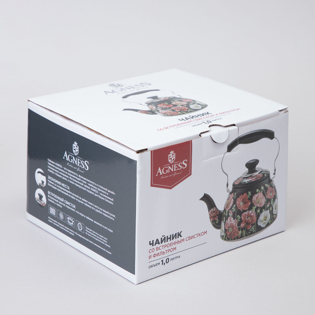 ЧАЙНИК AGNESS МАКИ СО ВСТРОЕННЫМ СВИСТКОМ И ФИЛЬТРОМ 1000 МЛ  фото 2