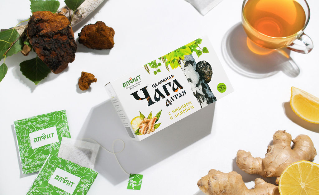 Чайный напиток целебная ЧАГА Алтая с ИМБИРЕМ и лимоном Алфит 7808
