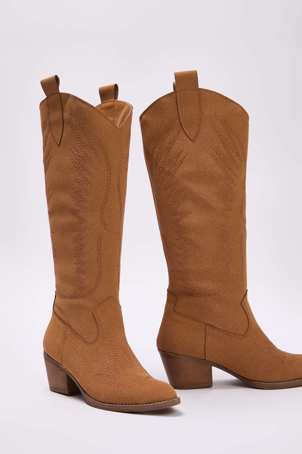 Trendyolmilla Shoes Vizon Islemeli Blok Topuklu Suet Kad?n Kovboy Cizme TAKAW25CZ00016