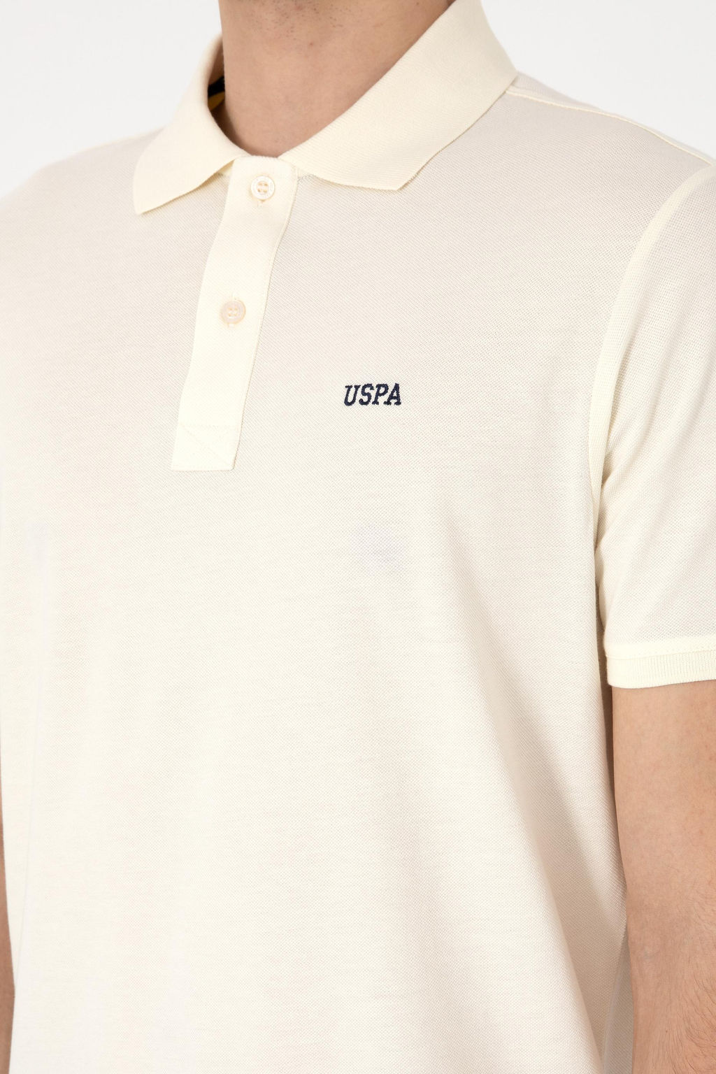 Erkek Regular Fit Polo Yaka Krem Basic Ti__rt
